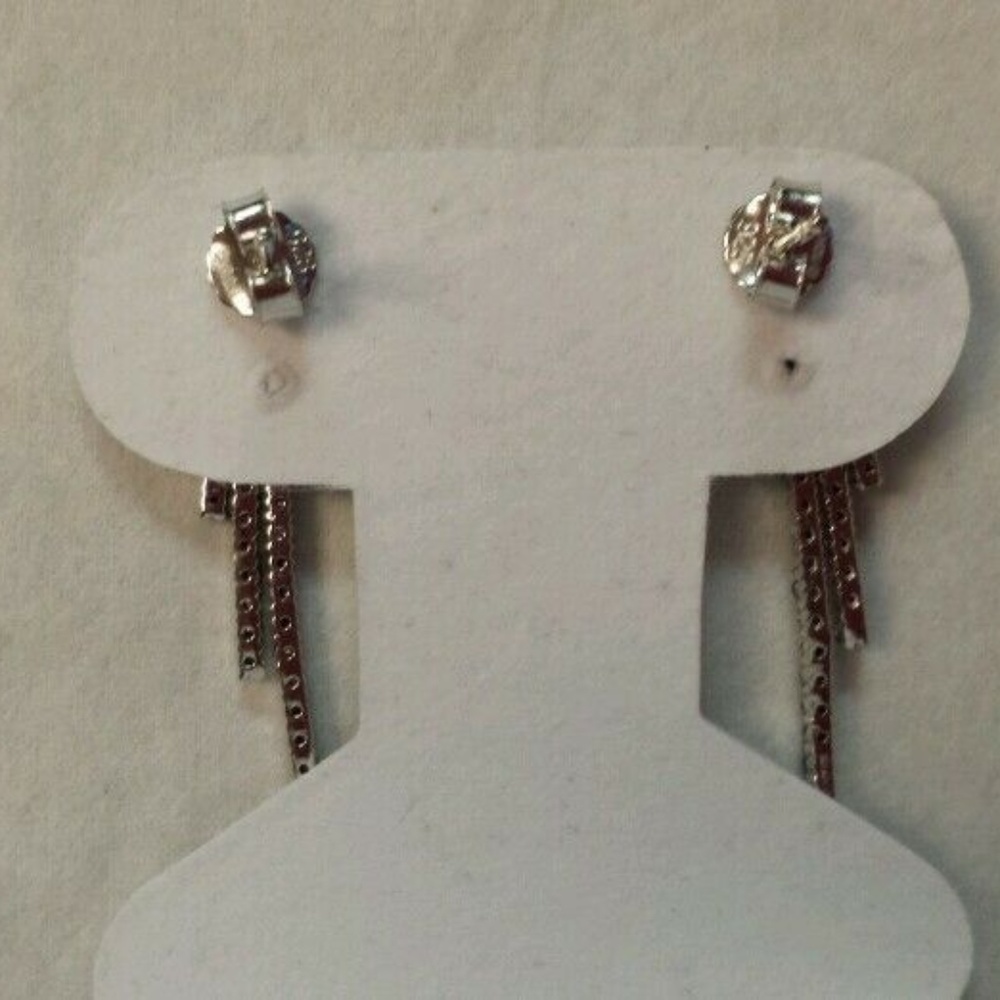 Dramatic 1ct Black Diamond Multi-Row Line Earrings - Picture 2 of 8